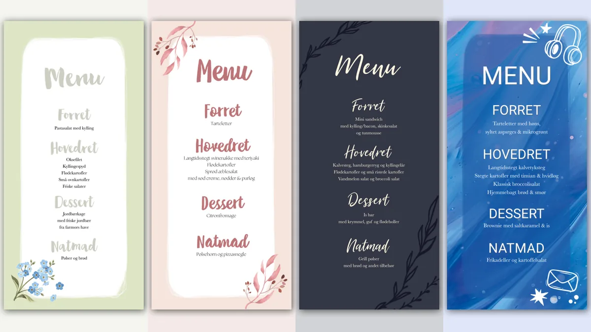 Menukort til konfirmation: ideer til menu, tekst og flotte designs